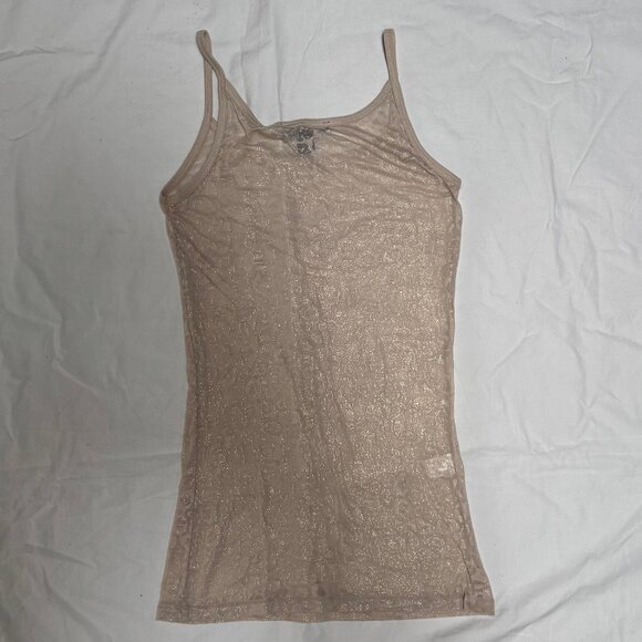 Y2K Express Sheer Burnout Metallic Print Pattern Golden Tank Top Cami Camisole - Picture 7 of 7